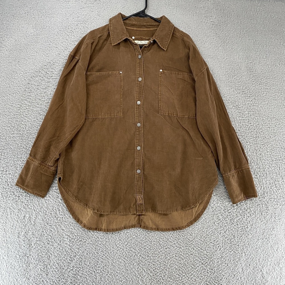 We The Free Shirt Womens Small Baby Corduroy Button Down‎ Oversized Neutral
